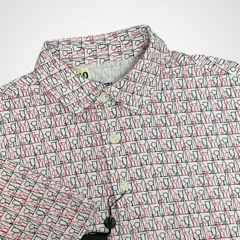 NWT Ibkul UPF50+ Quick Dry Red Happy Hour Cocktails Golf Polo Shirt Men M Indone